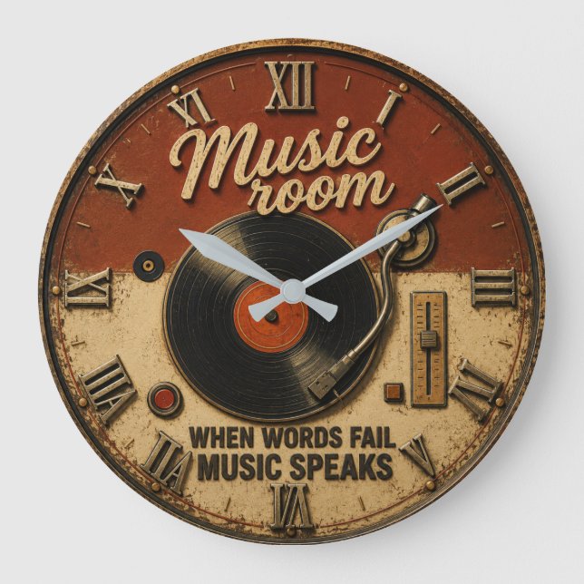 Music Room Vinyl Record  Large Clock (Front)