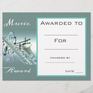 Music saxophone award certificate music teacher