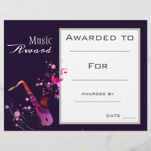 Music saxophone award certificate music teacher