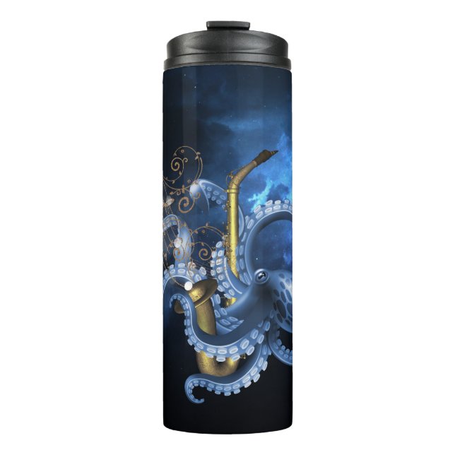 Music saxophone with octopus thermal tumbler (Front)