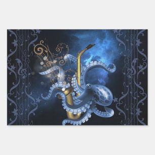 Music saxophone with octopus wrapping paper sheet