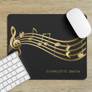 Music School Office Elegant Gold Musical Notes Mouse Pad