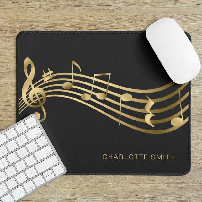 Music School Office Elegant Gold Musical Notes  Mouse Pad (Creator Uploaded)