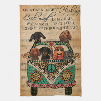 Music Sheet Cool Wind Dachshund Vertical Tea Towel