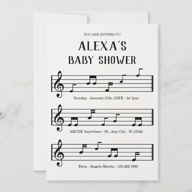 Music sheet notes baby shower invitation (Front)