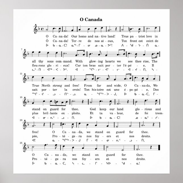 Music Sheet of Canada's National Anthem O' Canada Poster (Front)