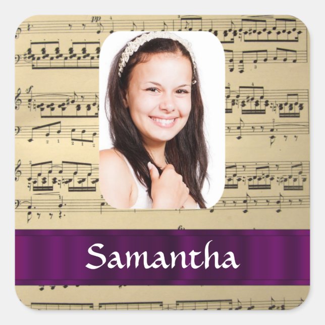 Music sheet photo template square sticker (Front)