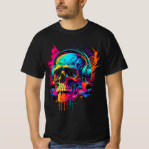 Music skull Bold 80's Retro Synthwave Graphic Tee
