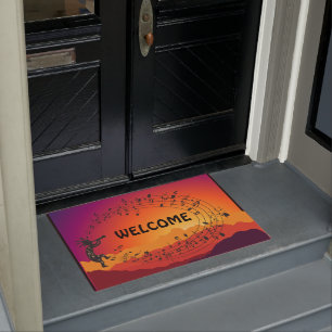 Music Southwestern Kokopelli Sunset Doormat