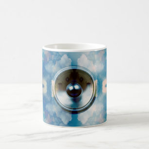 Music speaker and cloudy blue sky coffee mug