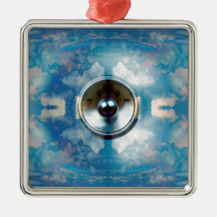 Music speaker and cloudy blue sky metal tree decoration