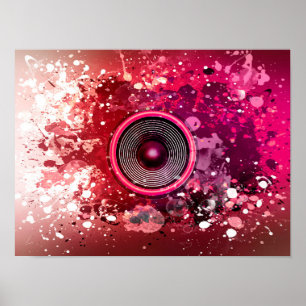 Music speaker and paint splatters poster