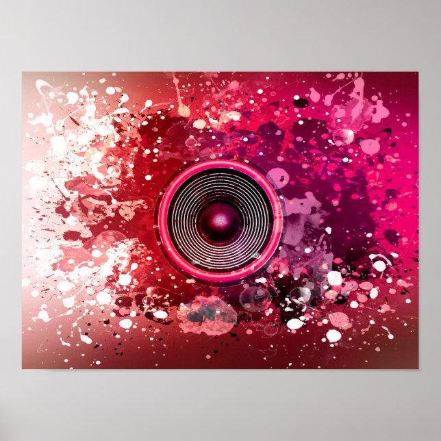 Music speaker and paint splatters poster (Front)
