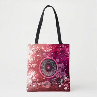 Music speaker and paint splatters tote bag