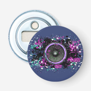 Music speaker and splattered paint bottle opener