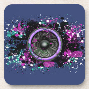 Music speaker and splattered paint coaster