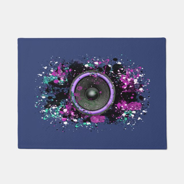 Music speaker and splattered paint doormat (Front)