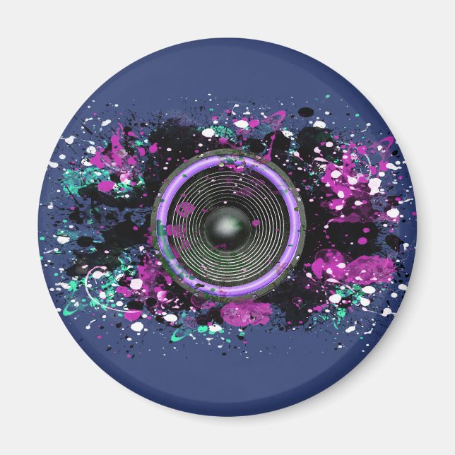 Music speaker and splattered paint magnet (Front)