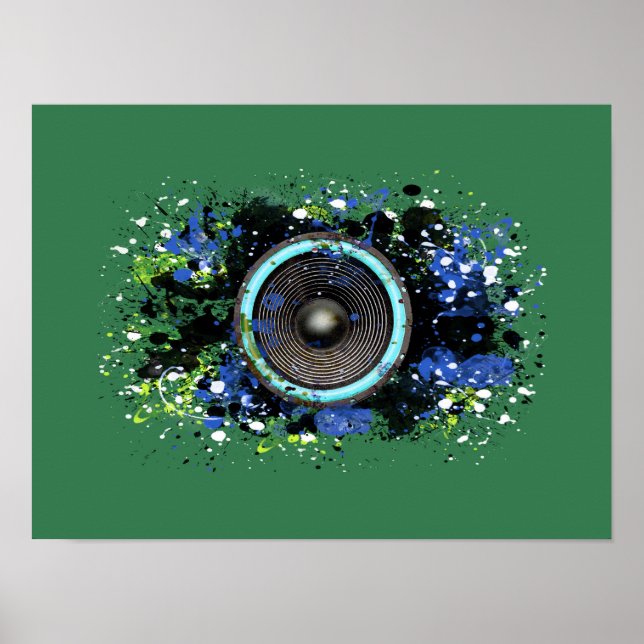 Music speaker and splattered paint poster (Front)