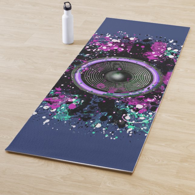 Music speaker and splattered paint yoga mat (In Situ)