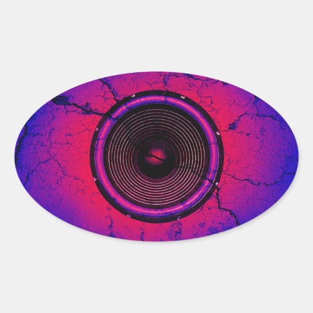 Music speaker on a cracked wall oval sticker (Front)