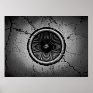 Music speaker on a cracked wall poster