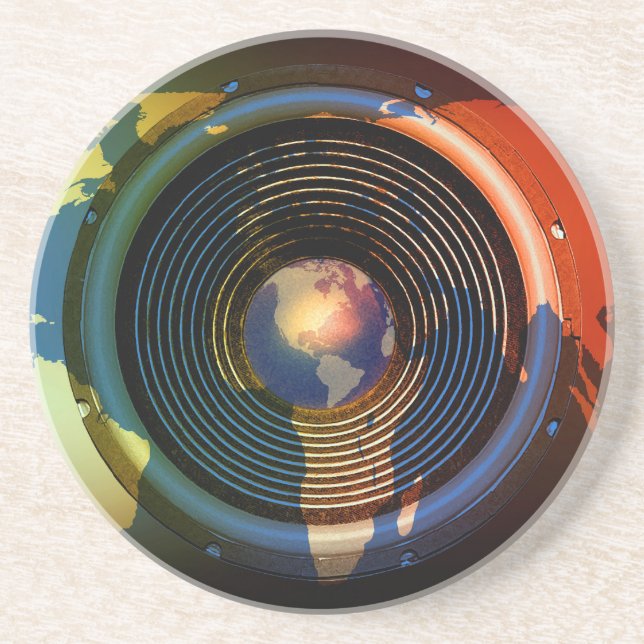 Music speaker on a world map coaster (Front)