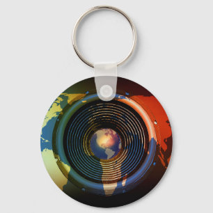 Music speaker on a world map key ring
