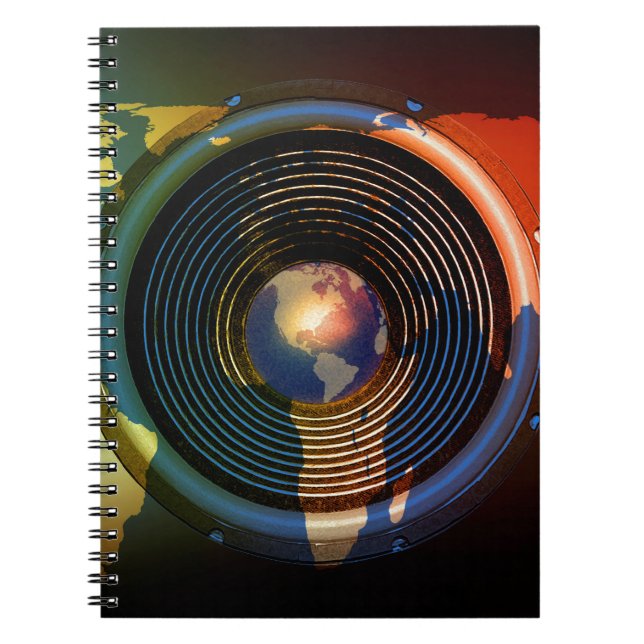 Music speaker on a world map notebook (Front)
