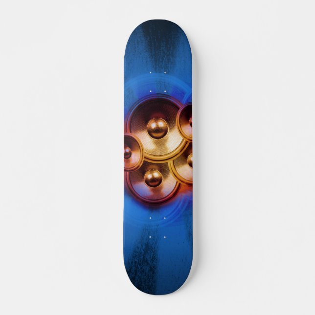 Music speakers and blue sunburst skateboard (Front)