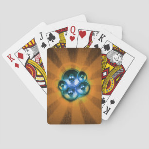 Music speakers and orange sunburst playing cards