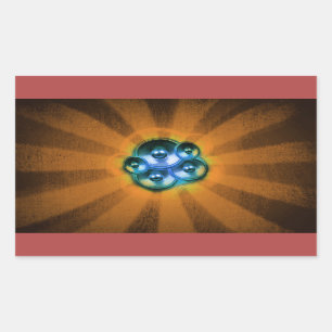 Music speakers and orange sunburst rectangular sticker