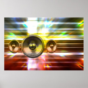 Music speakers and party lights poster