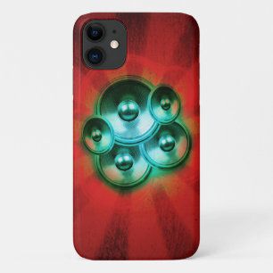 Music speakers and red sunburst iPhone 11 case