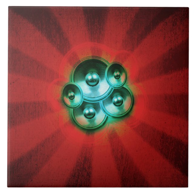 Music speakers and red sunburst ceramic tile (Front)
