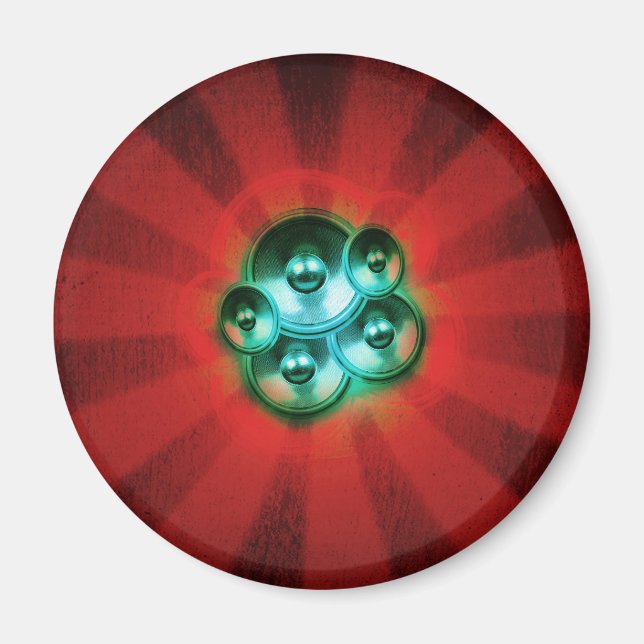 Music speakers and red sunburst magnet (Front)