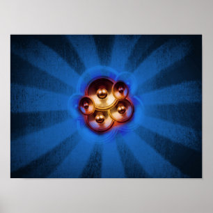 Music speakers and sunburst poster