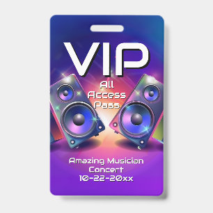 Music Speakers VIP All Access Custom Concert Badge ID Badge