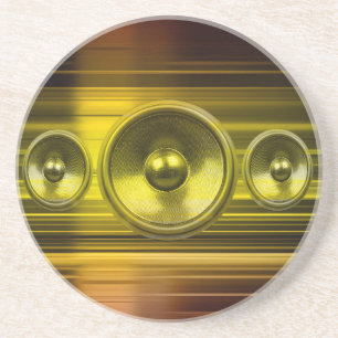Music speakers with gold light streaks coaster