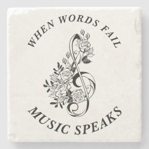 Music Speaks Black and White Treble Clef Stone Coaster