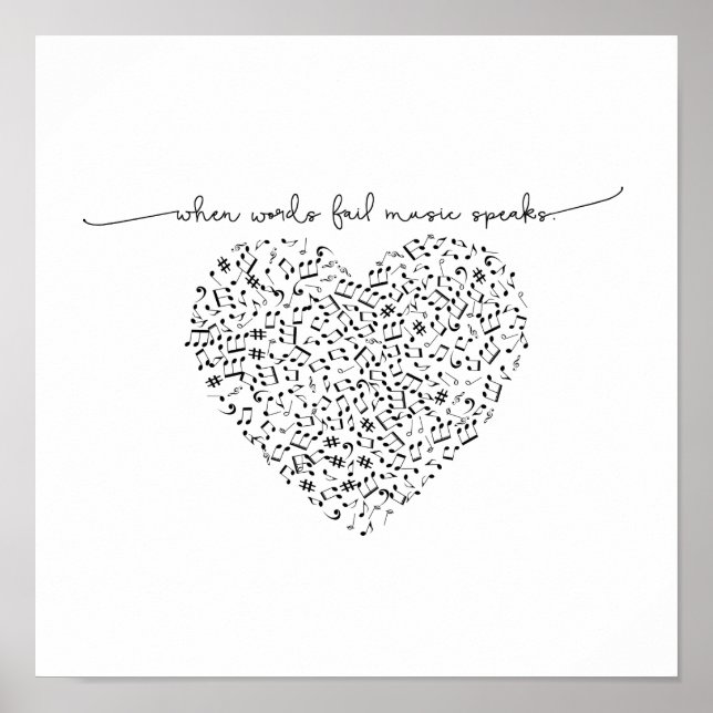 Music Speaks Heart Notes Framed or Unframed Poster (Front)