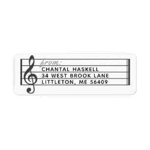 Music Staff Treble Clef Musical Return Address Label