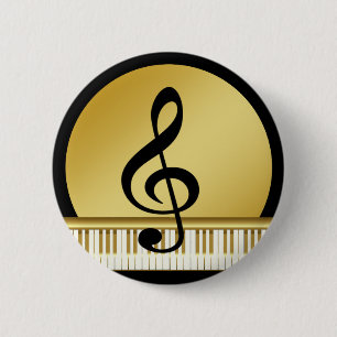 Music Symbol Clef Notes in Piano Gold Black 6 Cm Round Badge