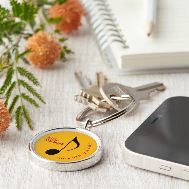 Music symbol yellow keychain with name (Side)