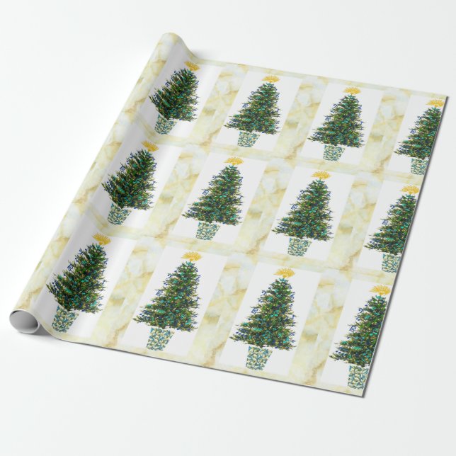 Music Symbols Christmas Tree in Marbleised Frame Wrapping Paper (Unrolled)