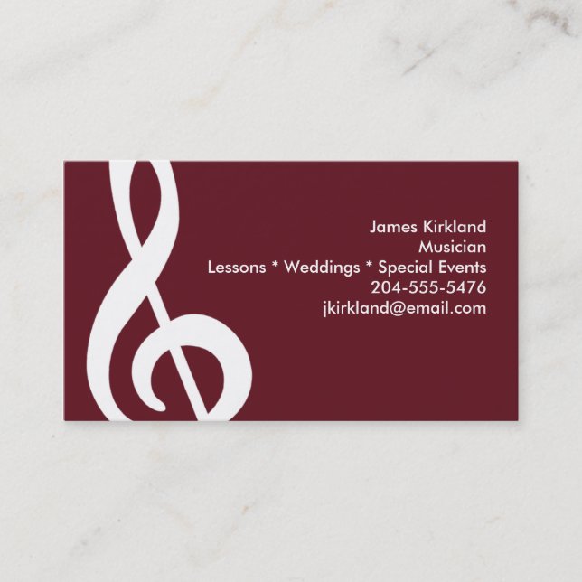 Music Teacher Band Director Studio Music Clef Business Card (Front)