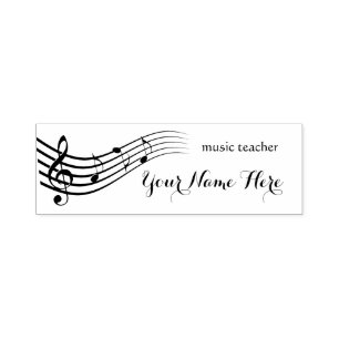 music teacher black and white melody design self-inking stamp