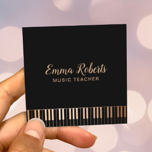 Music Teacher Black & Gold Piano Keys Musical Square Business Card