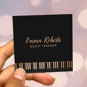 Music Teacher Black & Gold Piano Keys Musical Square Business Card