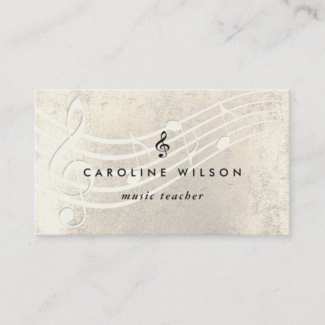 music teacher black treble clef on gold melody business card (Front)